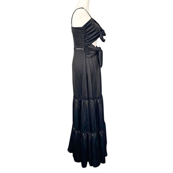 Jonathan Simkhai Black Tiered Cutout Spaghetti Strap Bow Tie Midi Dress Medium - Picture 8 of 10